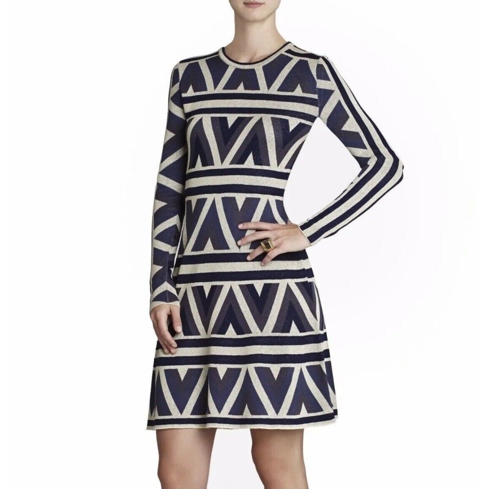 BCBGMAXAZRIA SLATE COMBO MALINA ZIGZAG ALINE DRESS DYO6X973/B626A medium